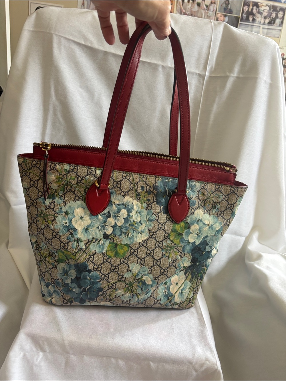 Gucci Floral Blooms Supreme Tote with Red Leather Trim